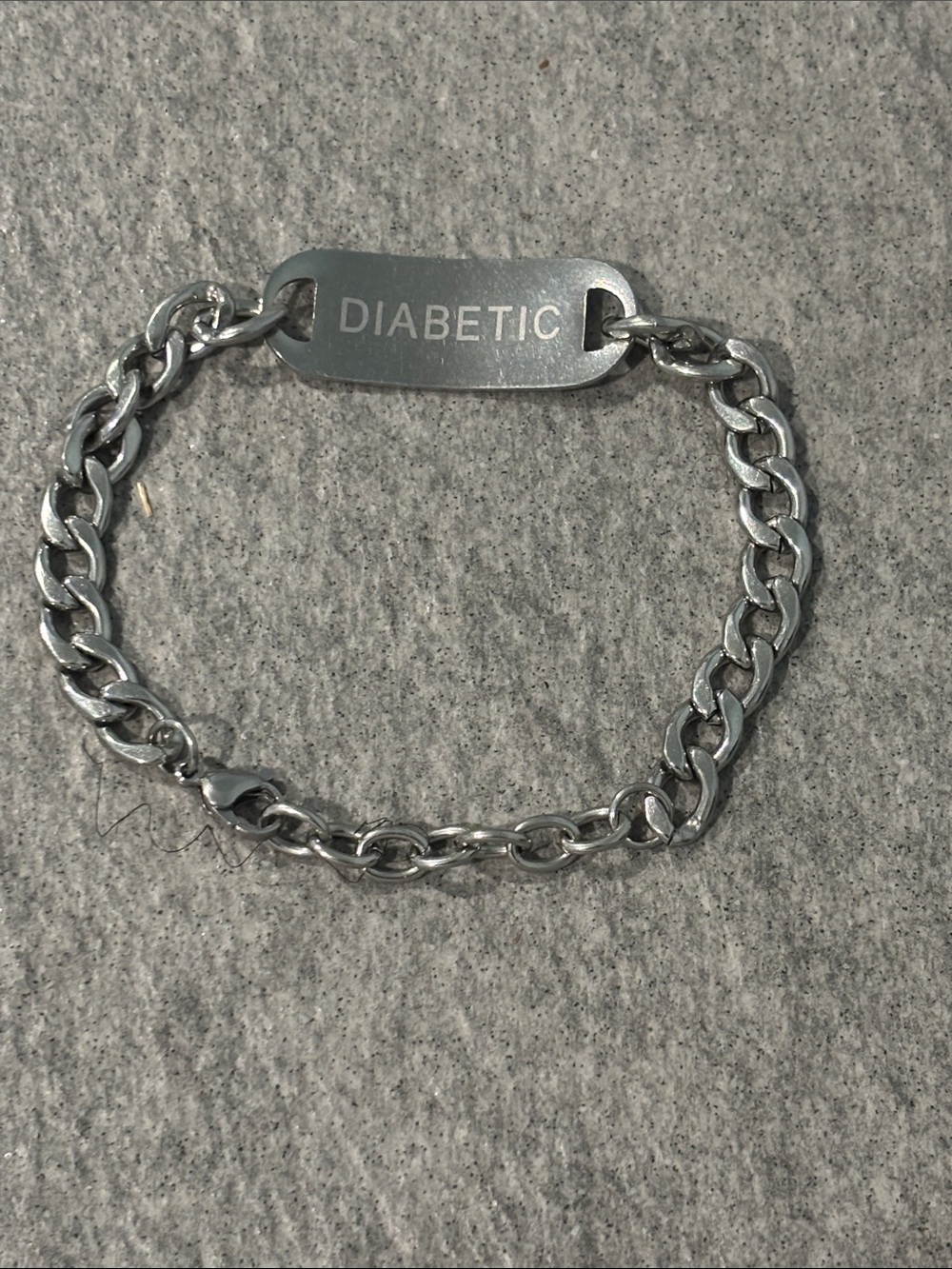 Diabetic Medical ID Bracelet Silvertone Curb Link Chain 9”